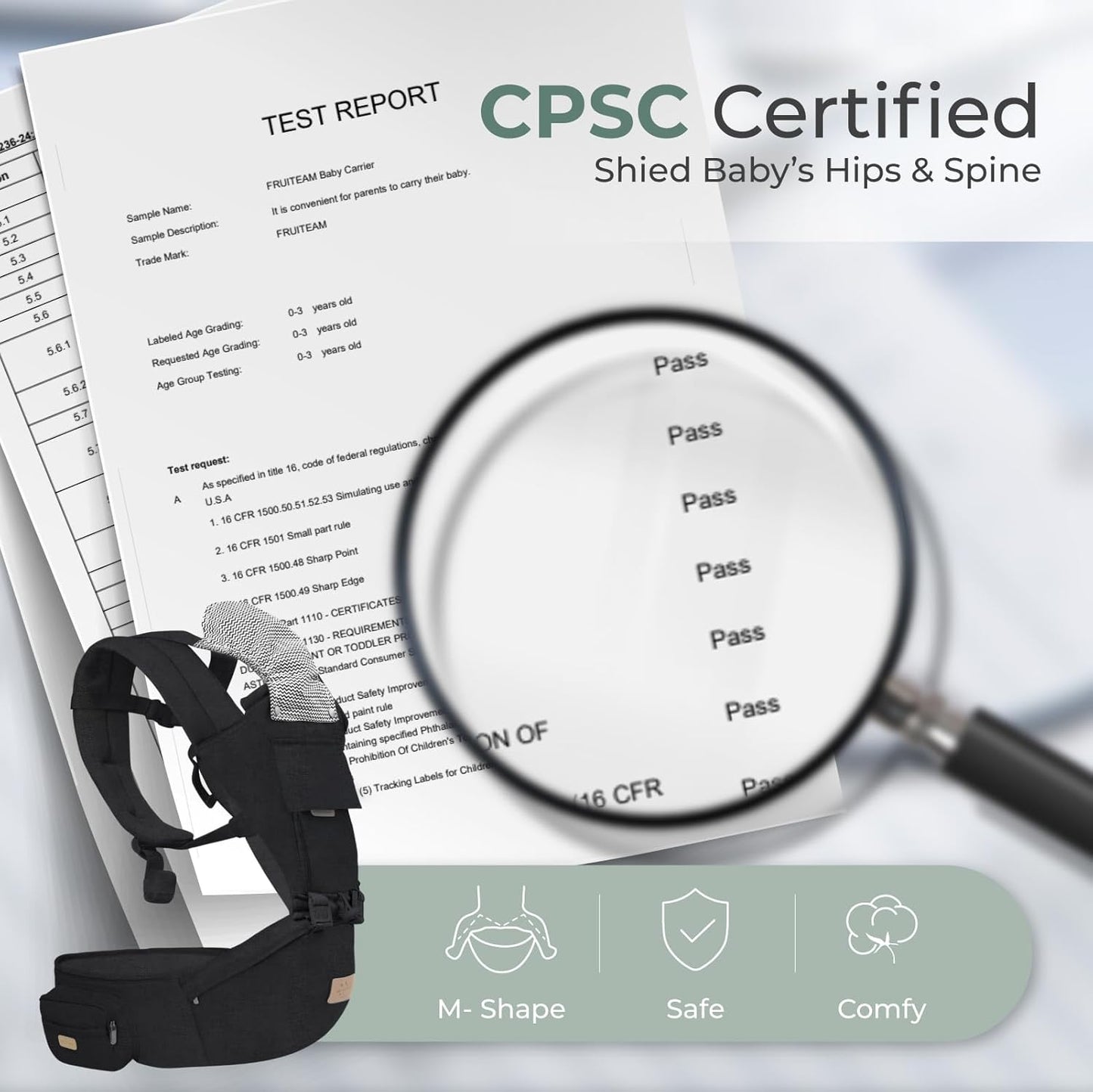 FRUITEAM 6-in-1 Baby Carrier with Hip Seat for Breastfeeding, All Seasons, All Position Adjustable Baby Chest Carrier with Lumbar Support, Adapt to Newborn, Infant & Toddler (Cool Black)