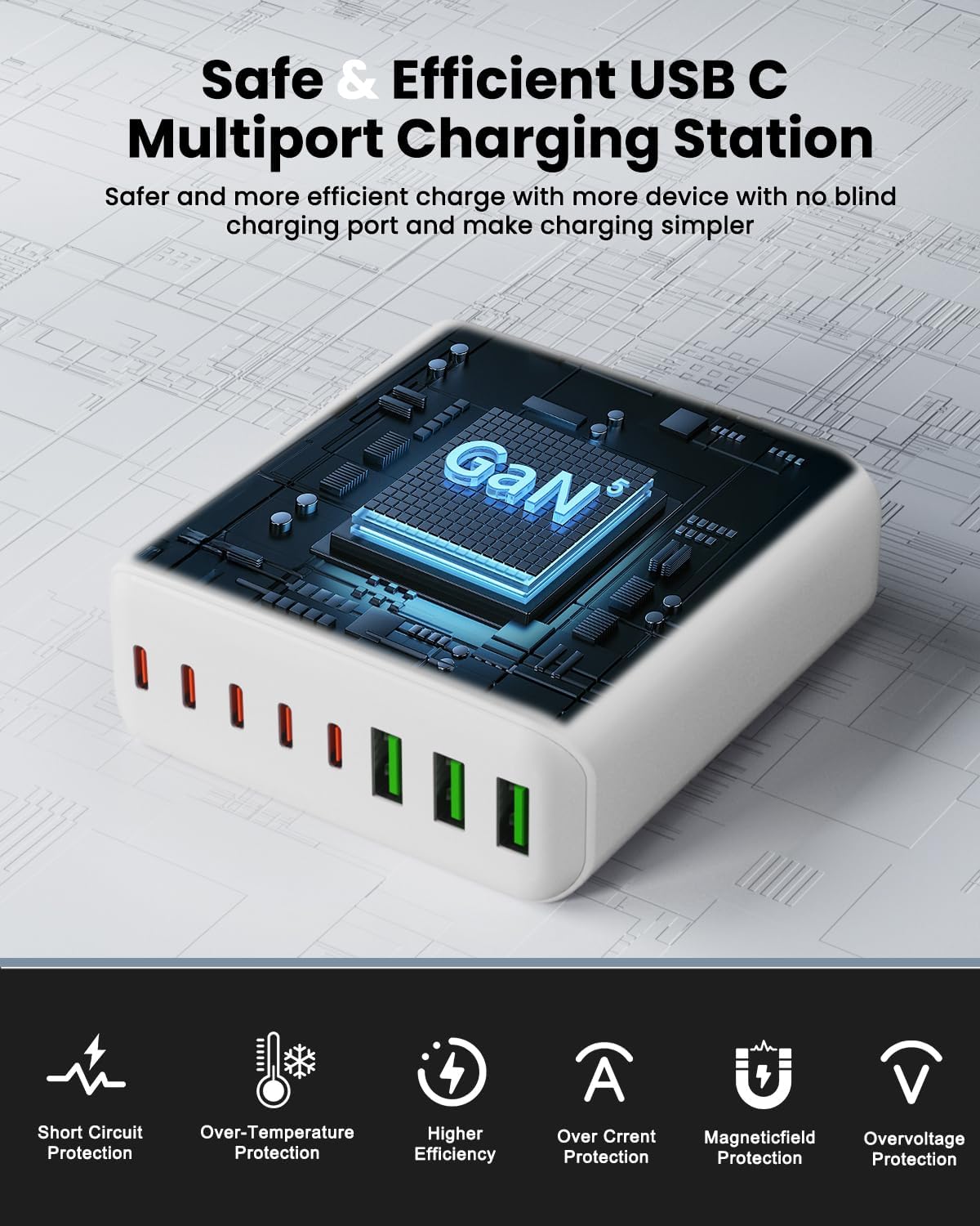 500W USB C Charger Block, 8-Port USB C Charging Station Fast Charging PD 120W PC Laptop Charger Adapter Compatible with MacBook Pro/Air/All iPad,DELL, iPhone 16/15/14/13/Pro Max/Galaxy