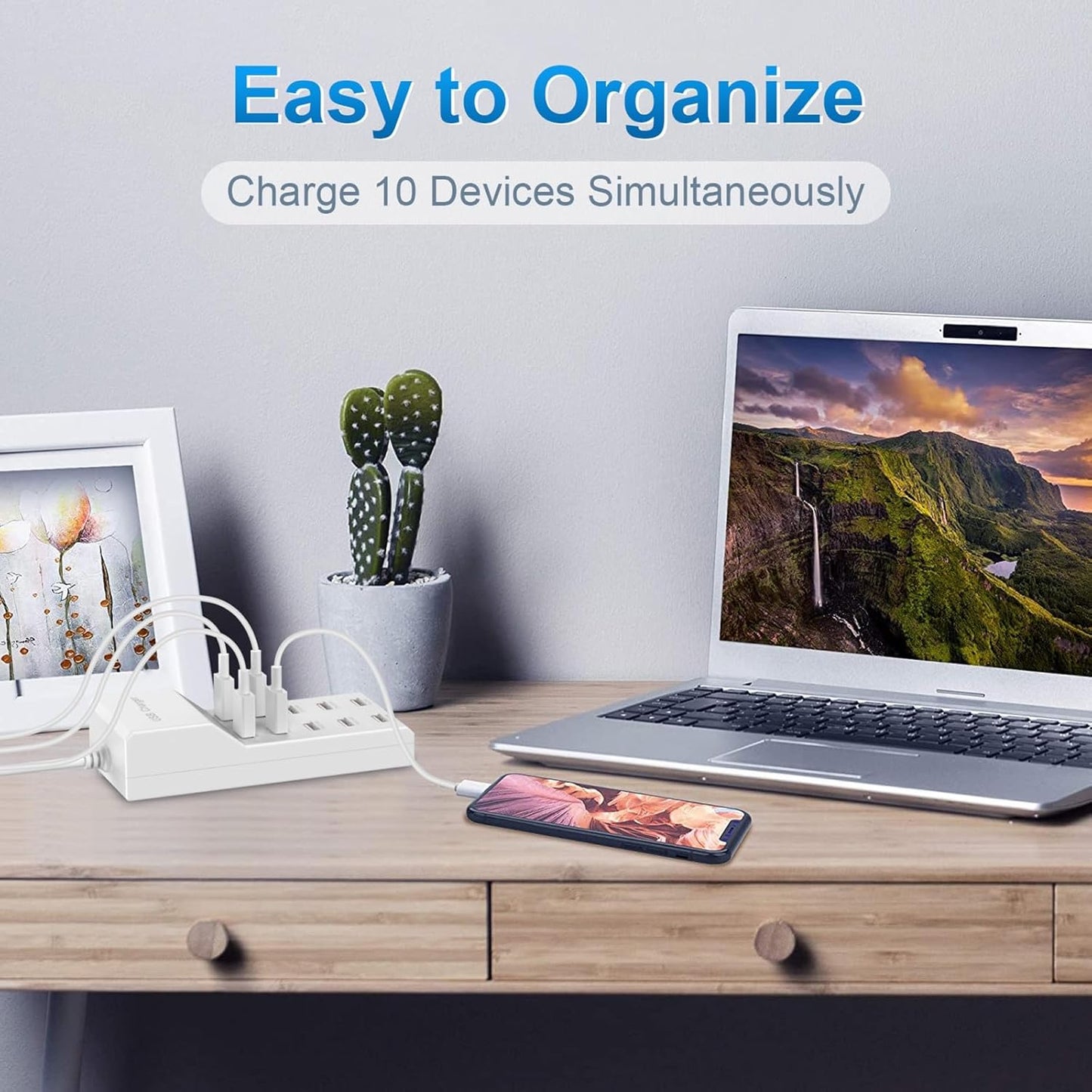 QIONMAR USB Wall Charger USB Charging Station for Multiple Devices USB Charger 10-Ports Power Hub Strip Smart Plug Charging Dock Charge Block Compatible with iPhone 15,iPod,Galaxy S Smart Phones