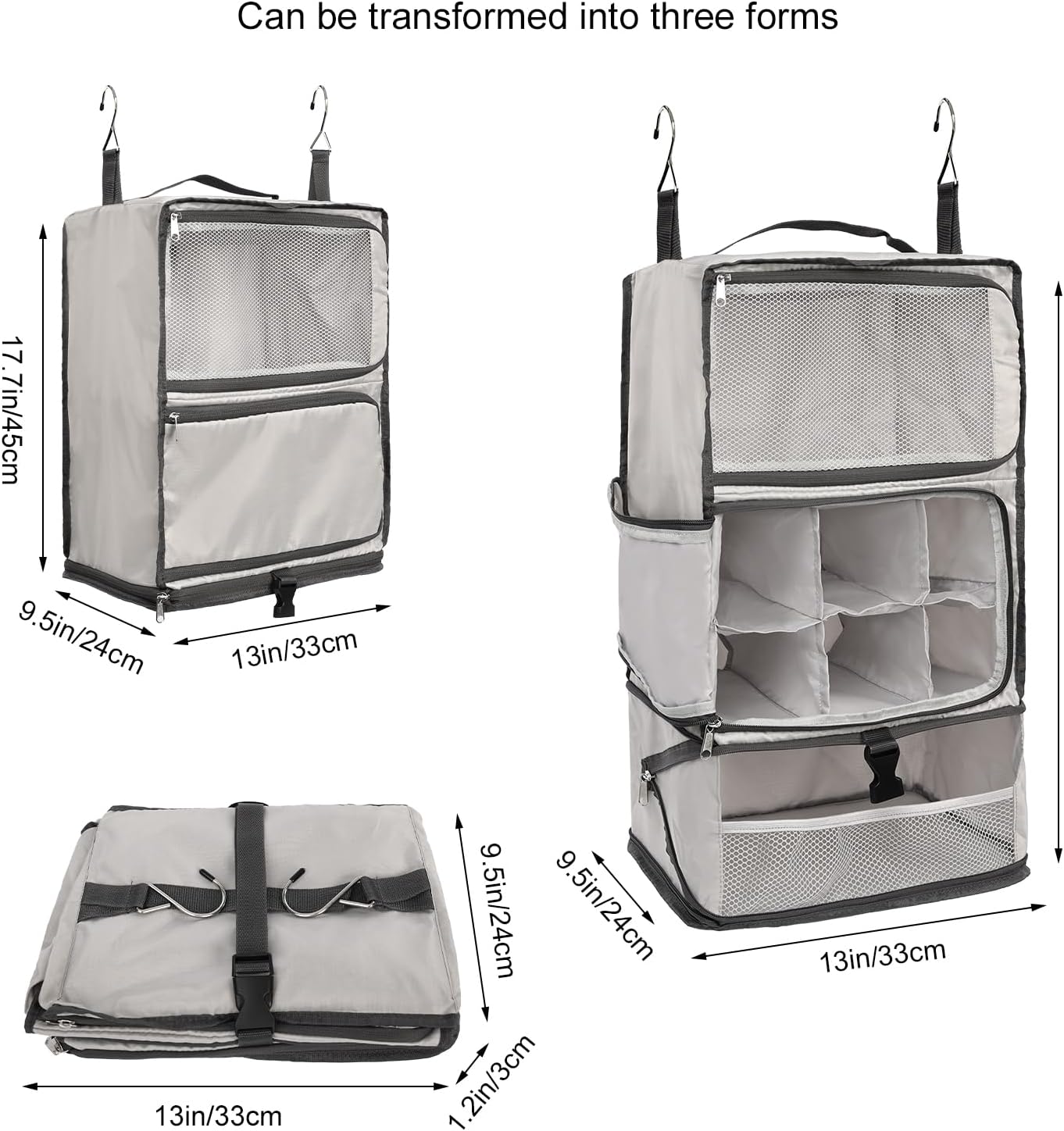 TABITORA Travel Portable Hanging Shelves Closet Organizer Packing Luggage Storage with Multifunctional and Foldable Invisible Compartment,Lightweight, for Suitcase, RV,Closet…lightgrey,XL