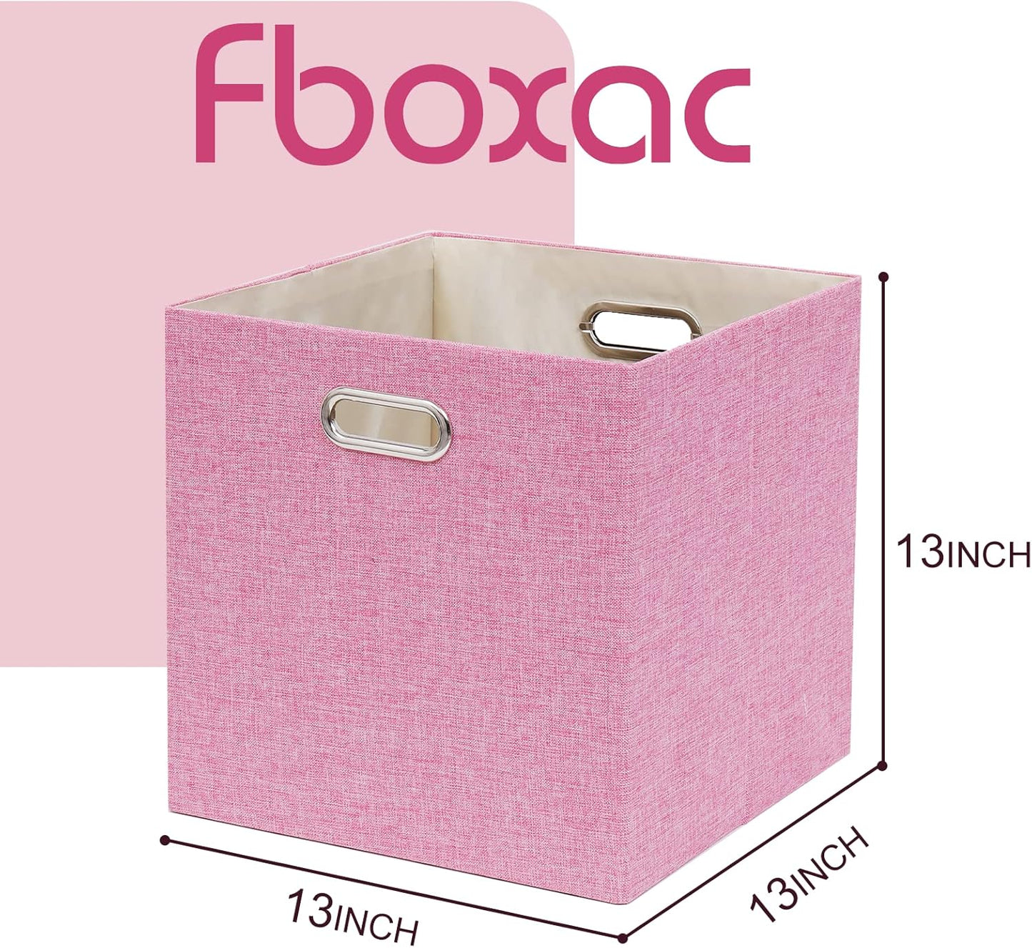 Pink Cube Storage Organizer Bins 13x13x13 Inch, 4 Pack Collapsible Organization Baskets with Handles, Thick Fabric Foldable Storage Boxes for Kallax Shelf Bookcase Closet Cabinet
