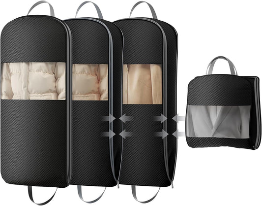 DIMJ 3 Pack 43" Garment Bags for Hanging Clothes - Space Saving Compression Suit Bag Travel with Handles Window, Washable Carry Clothing Storage Cover for Dress, Coats, Down Jacket, Shirts