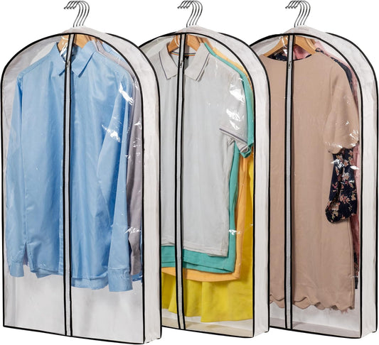 Clear Plastic Hanging Clothes Bags with 4" Gusseted Garment Bags for Storage, Suits, Coats, Sweaters, Shirts - 24" x 40" x 4"",3 Pack
