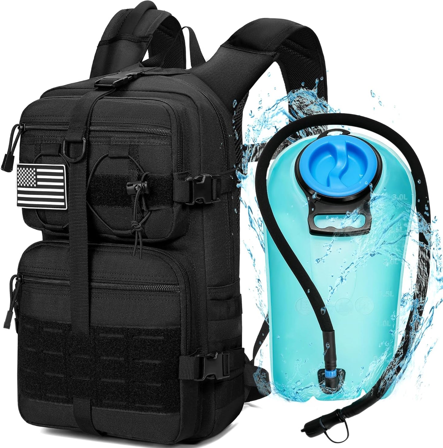 1050D Tactical Hydration Backpack with 3L TPU Water Bladder, Military Molle Water Backpack Perfect for Men & Women, Hydration Pack for Hiking, Biking, Running, Climbing, Hunting, Daily Use