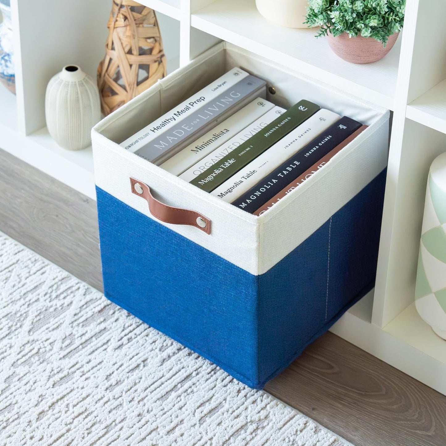 OrganiHaus 11x11 Fabric Cubes Storage Bins Set of 4, Foldable Collapsible Fabric Storage Bins for Organizer, Cubbies Organizer for Kallax, Linen Cube Shelf Baskets, Toy Organizing boxes - Navy Blue