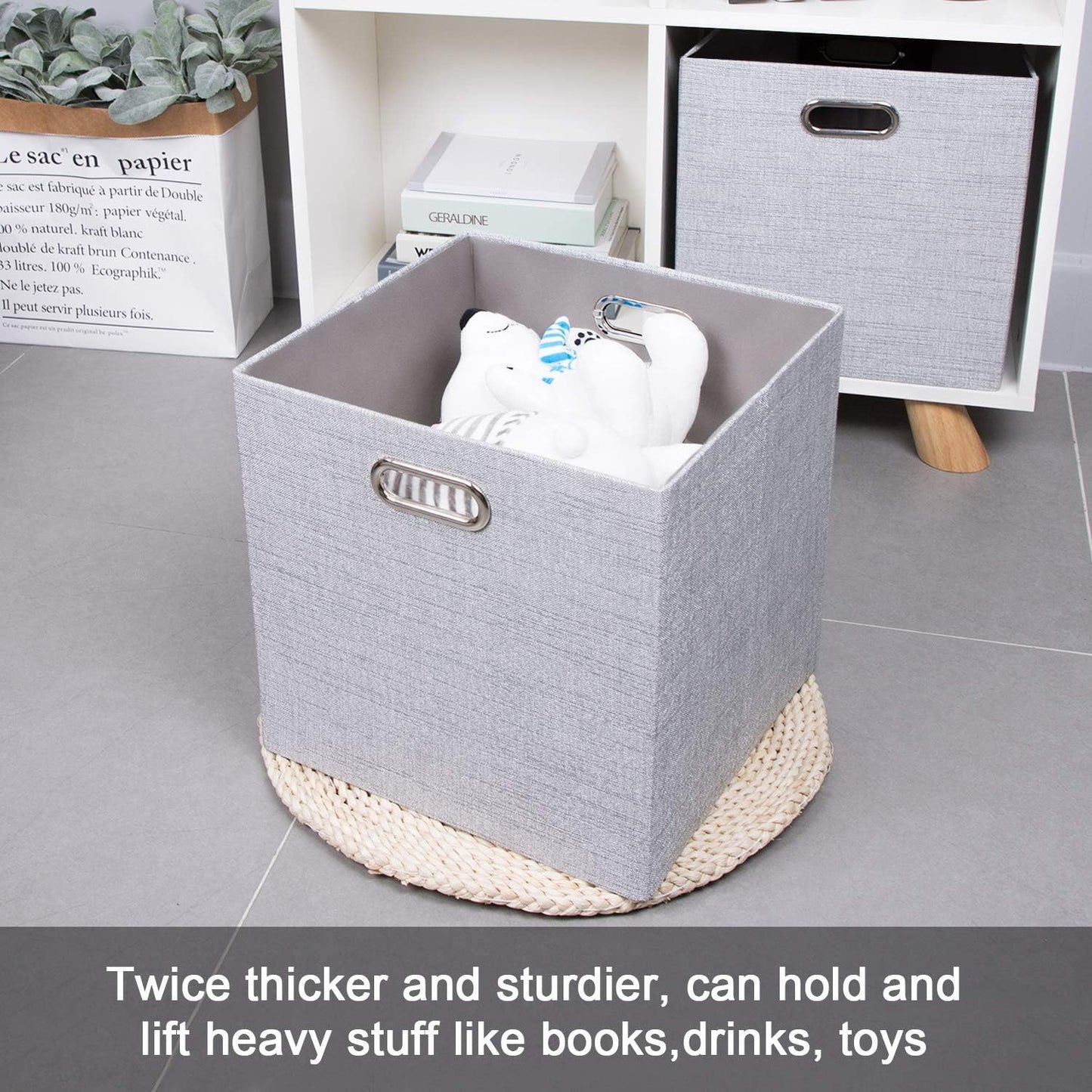 11 Inch Cube Storage Bins for Organization, Fabric Storage Cubes Closet Storage Bins for Cube Organizer, Thick and Heavy Duty Storage Baskets for Shelves, 4pcs, Sliver Grey