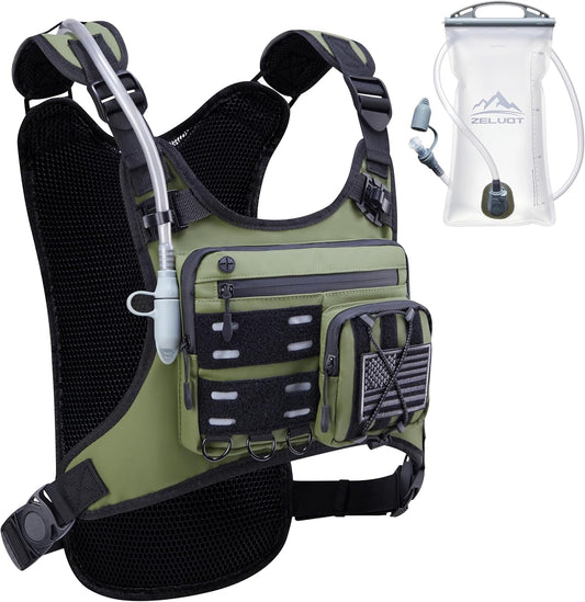 Running Vest with 2L Water Bladder, USA Original Patent, Lightweight Adjustable Chest Pack with Pistol Holster, Reflective Running Hydration Vest for Women Men for Marathon