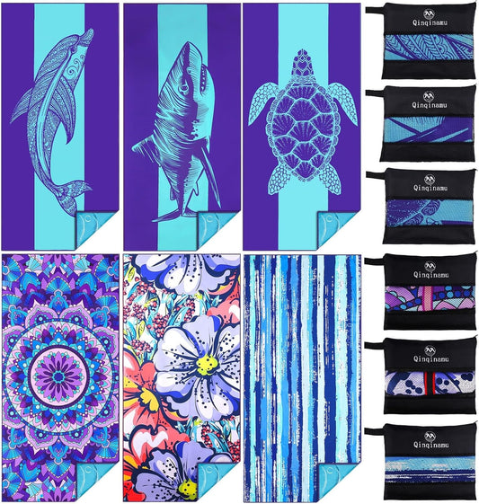 6 Pack Microfiber Oversized Lightweight Beach Towel 71"x32" Extra Thin Large Sand Free Towels Travel Swim Pool Yoga Gym for Adults Women Men Beach Essentials Accessories Vacation Gift