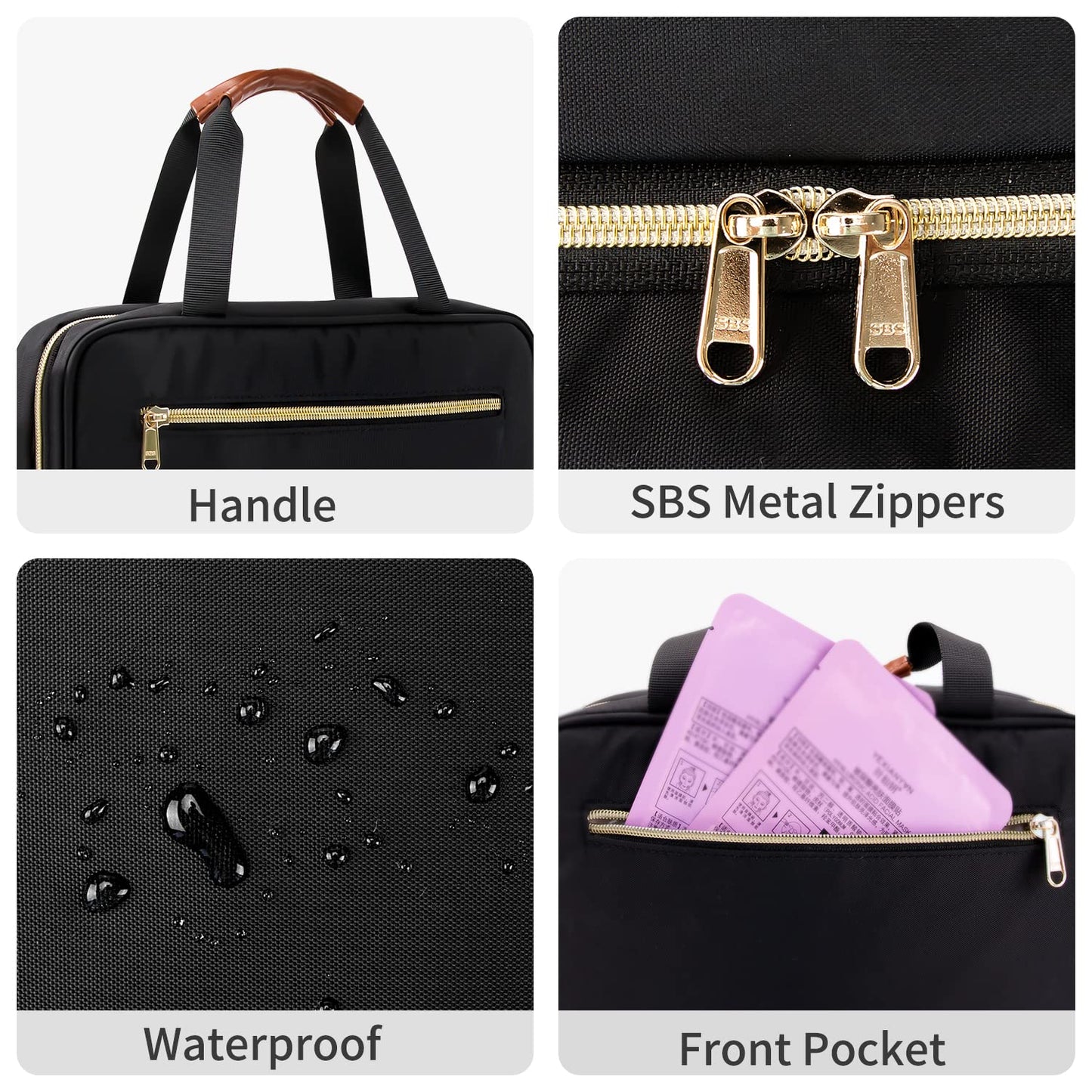 CUBETASTIC Hanging Travel Toiletry Bag, Portable Travel Makeup Bag with Handle, Waterproof Nylon Cosmetic Organizer Pouch with 360° Hanging Hook (B#-Black, Medium(Pack of 1))