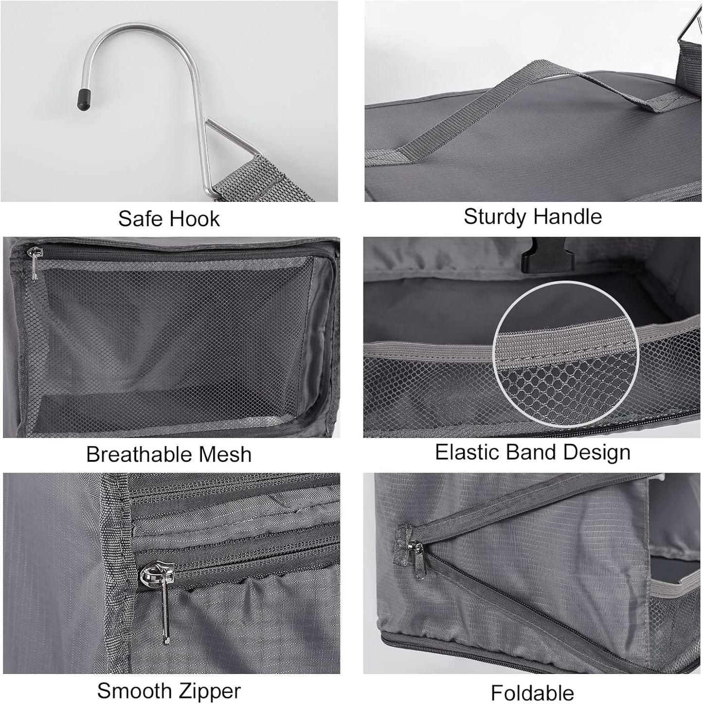 TABITORA Travel Portable Hanging Shelves Closet Organizer Packing Luggage Storage with Multifunctional and Foldable Invisible Compartment,Lightweight, for Suitcase, RV,Closet…Grey,XXL