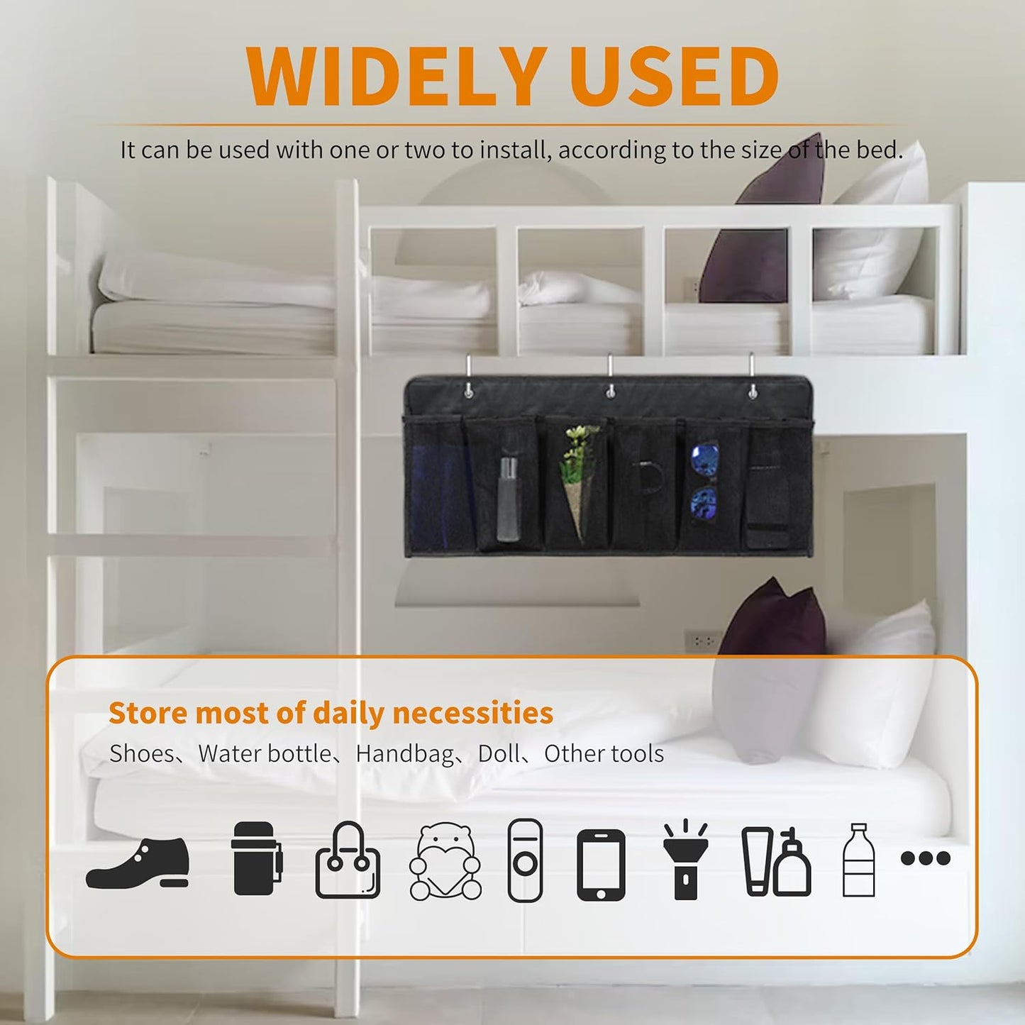 RV Shoe Pockets 6 Large Pockets Heavy Hanging Bedside Storage Organizer with Sturdy Hooks Storage Pockets Hangs on bed for Shoes Toys and Tool Accessories