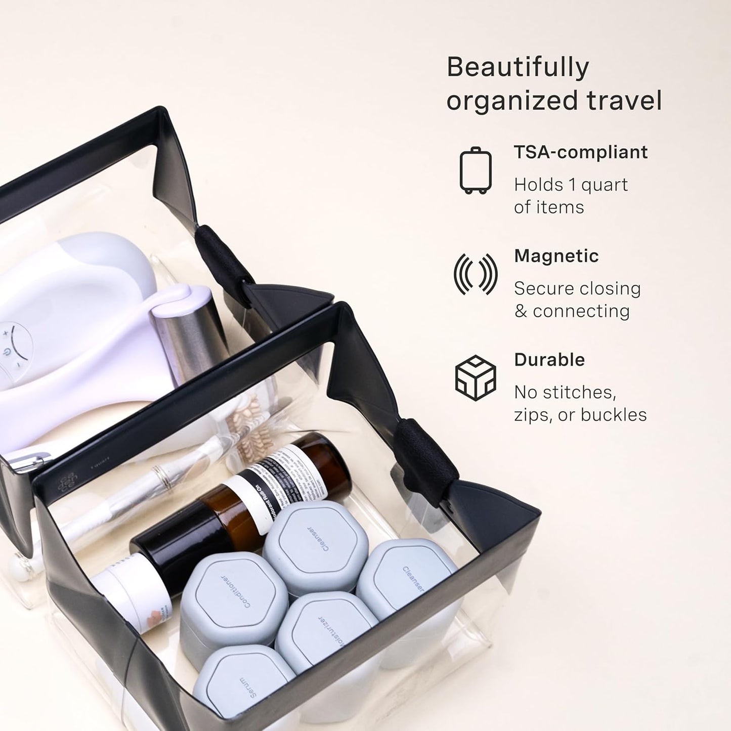 Cadence Parcel - Clear Dopp Kit with Magnetic Closure - Durable and Leak-Resistant Travel Toiletry Kit - Modular Design