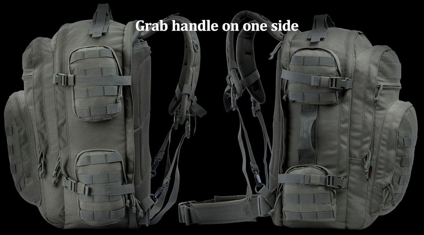 Large Tactical Backpack Bag with Stowable Shoulder Straps for Hiking, Camping, Traveling, Bug-Out 58L