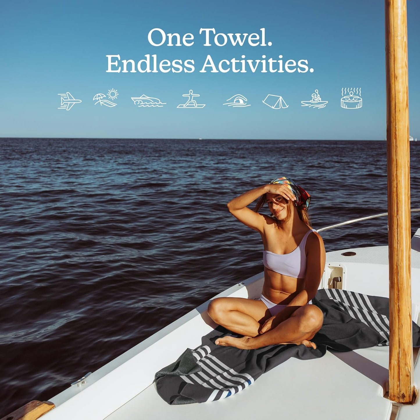 Nomadix Original Towel - Perfect for Beach, Pool, Travel, Camping, Yoga - Made with Recycled Materials - Super Absorbent - Sand Resistant - Poolside Black - 72.5x30
