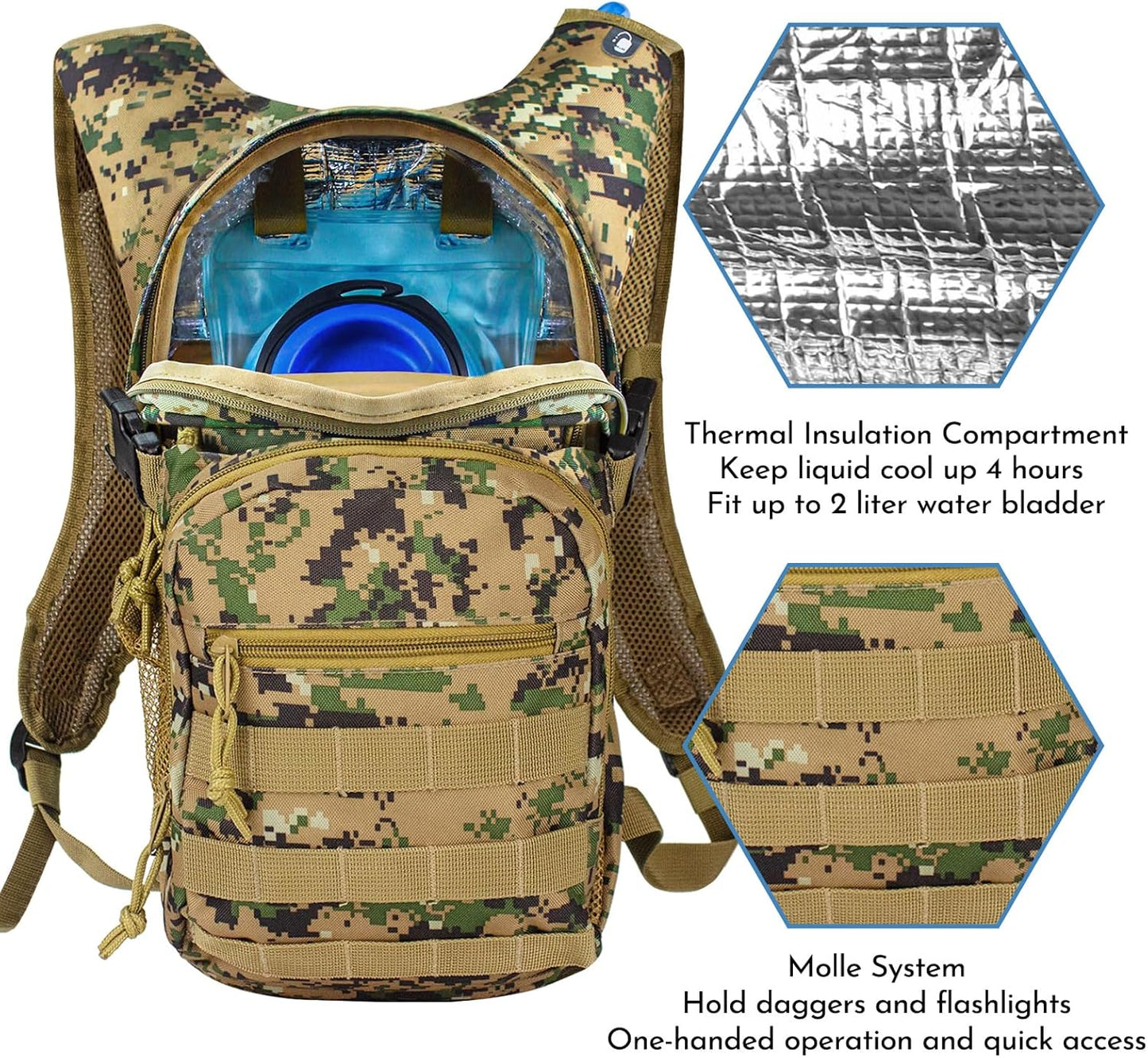 Tactical Hydration Backpack 2L Water Bladder - Lightweight Durable Pack for Hiking, Running, Outdoor Adventures, Adjustable Straps & Leak-Proof Design