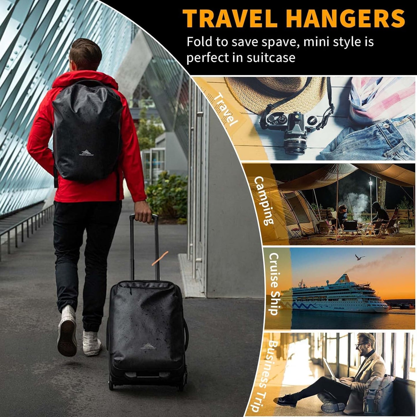 12pcs Black Travel Hangers with 24pcs Clips Foldable for Suitcase, Portable Folding Clothes Hangers, Cruise Ship Essentials Drying Rack for Portable Travel Accessories