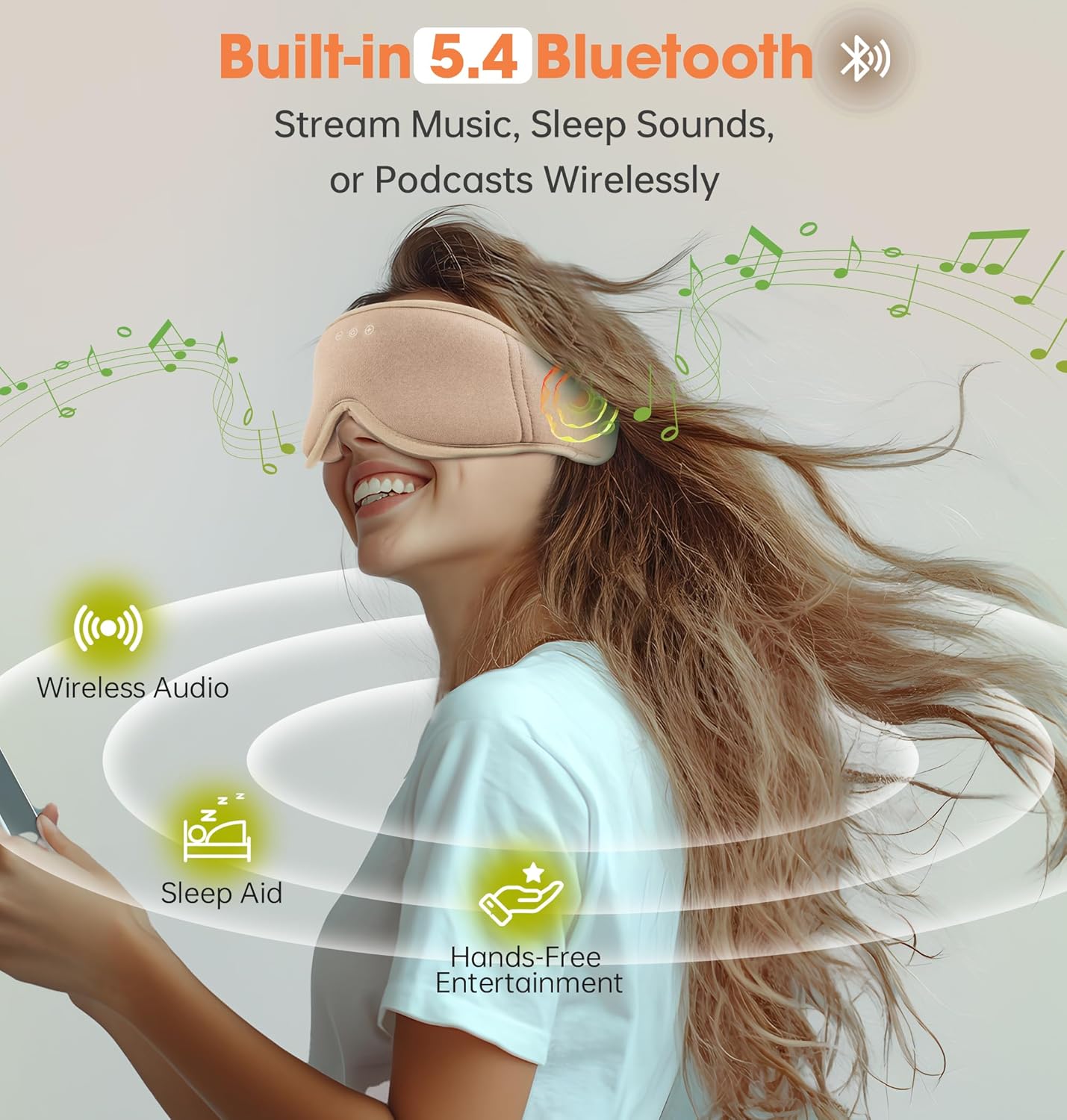 Sleep Mask with Headphones Bluetooth 5.4，LC-dolida 2025 New 3D Bluetooth Sleep Mask Headphones with Soft Bamboo Cotton for Side Sleepers Women Men, Sustainable Luxury for Better Sleep