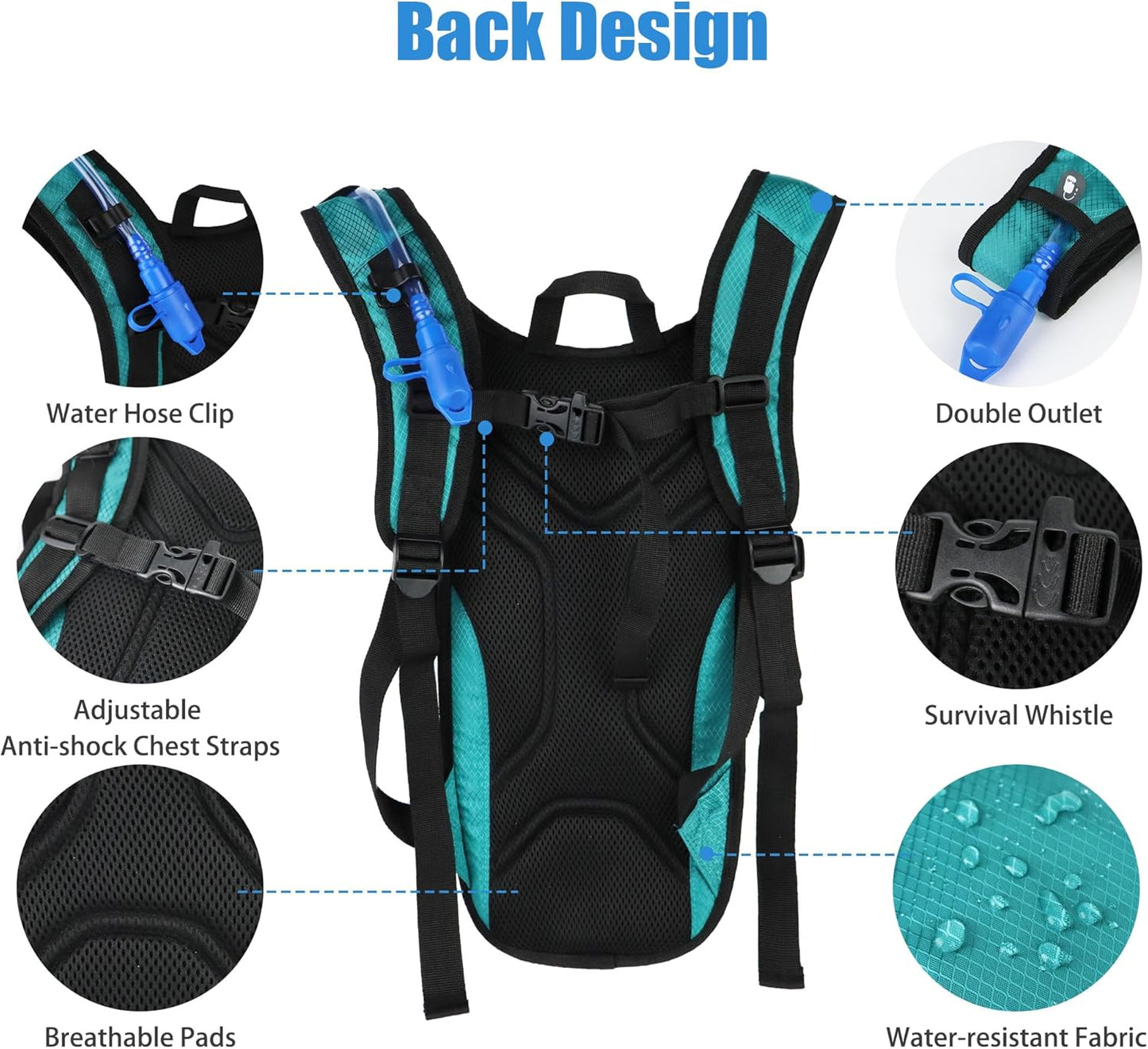 Zavothy Hydration Backpack with 2L Hydration Bladder Water Backpack for Hiking Hydration Pack for Running Cycling Hiking