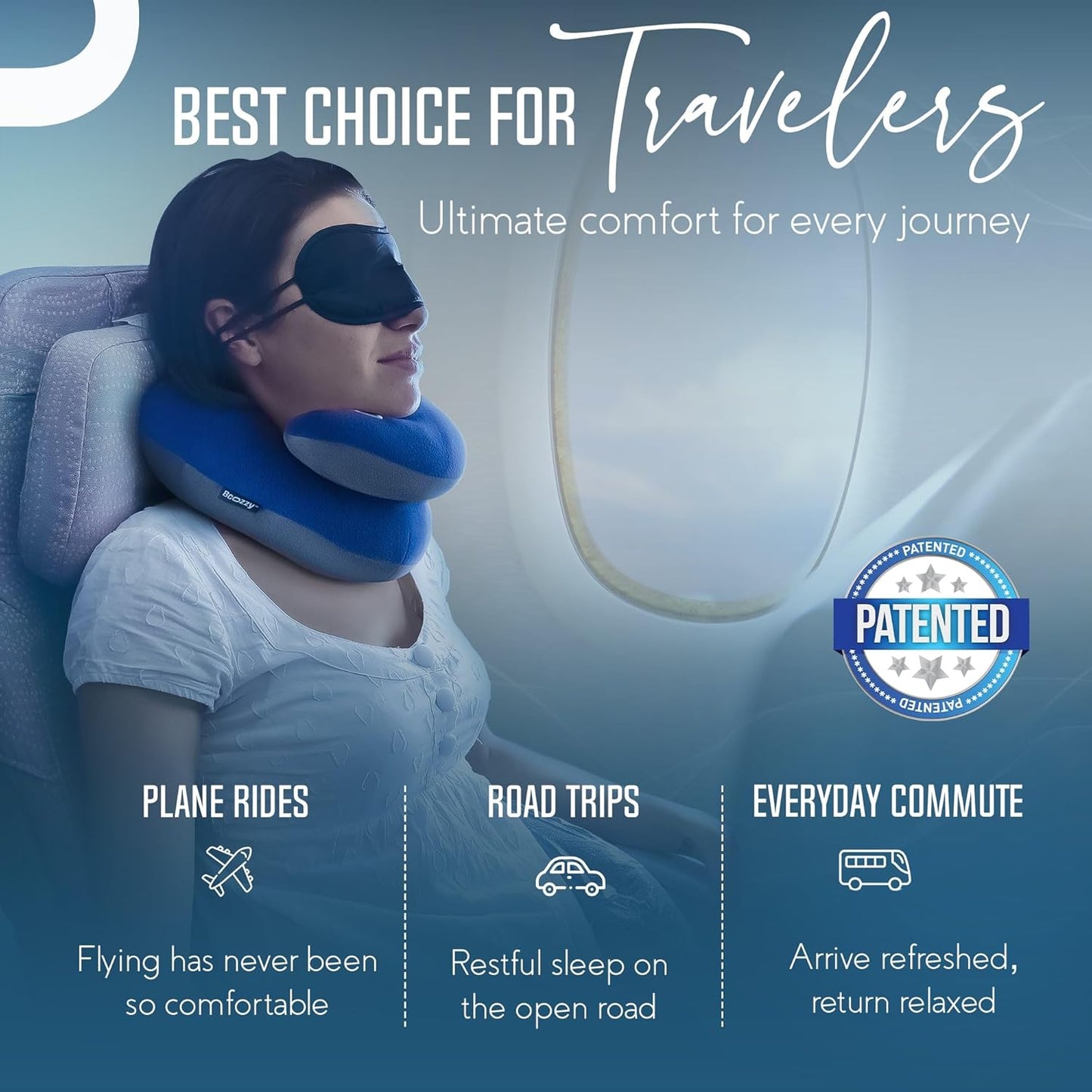 BCOZZY Organic Cotton Double Support Neck Pillow for Travel - 3 Ergonomic Positions for Head, Neck, and Chin Comfort - Ideal for Sleeping Upright on Flights, Cars, and at Home – X-Large, Navy