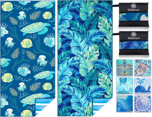 2 Pack Microfiber Thin Lightweight Beach Towel Sand Free Quick Dry Absorbent Compact Towels for Swimming Pool Camping Beach Accessories Large Easy Pack Travel Things for Vacation Essentials Adult Gift