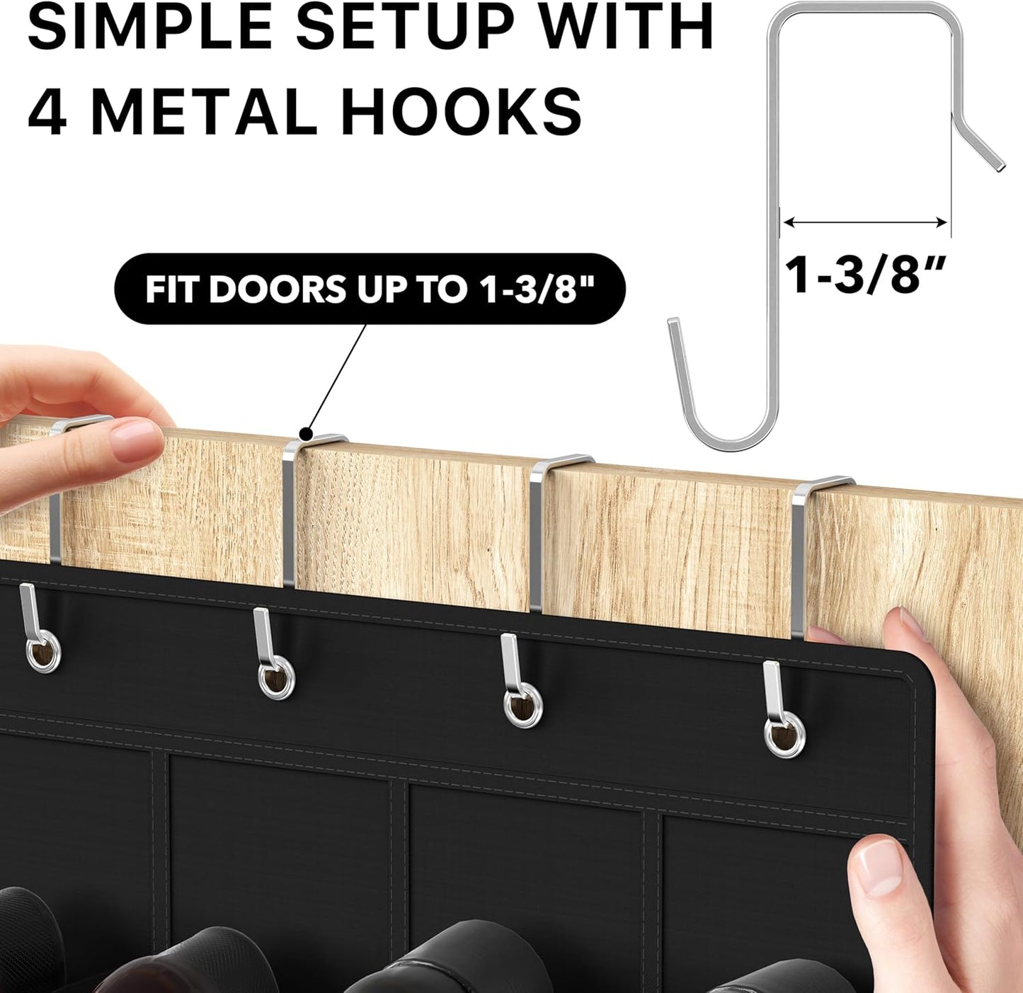 Simple Houseware 24 Pockets - Crystal Clear Over The Door Hanging Shoe Organizer, Black (64'' x 19'')