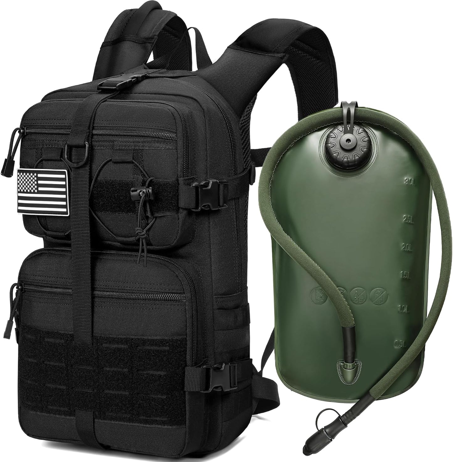 1050D Tactical Hydration Backpack with 3L TPU Water Bladder, Military Molle Water Backpack Perfect for Men & Women, Hydration Pack for Hiking, Biking, Running, Climbing, Hunting, Daily Use