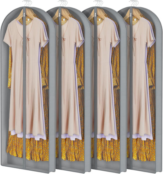 Zilink Luxury Breathable Fur Coat Storage Bags 60" Dress Bags for Gowns Long Mink Coat Garment Bag with 4" Gussted Wrinkle Free for Leather Jacket Fur Coats Puffy Dress Storage, Set of 4