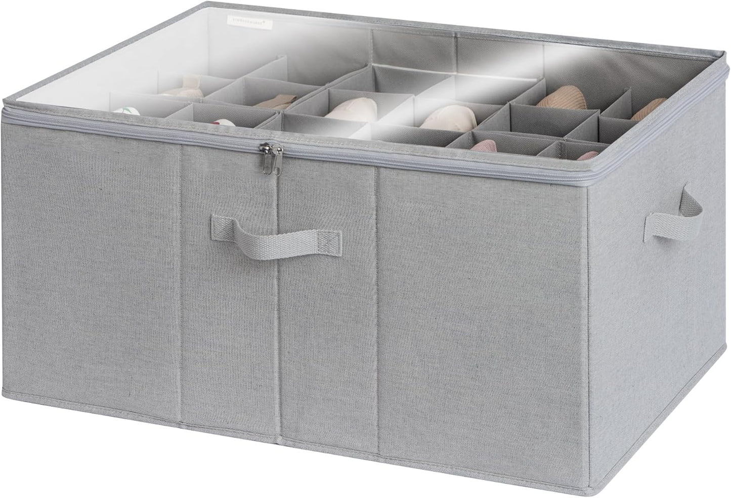 StorageWorks Shoe Organizer for Closet, Fits up to 24 Pairs, Shoe Cubby Storage Containers with Adjustable Dividers and Clear Cover, Grey