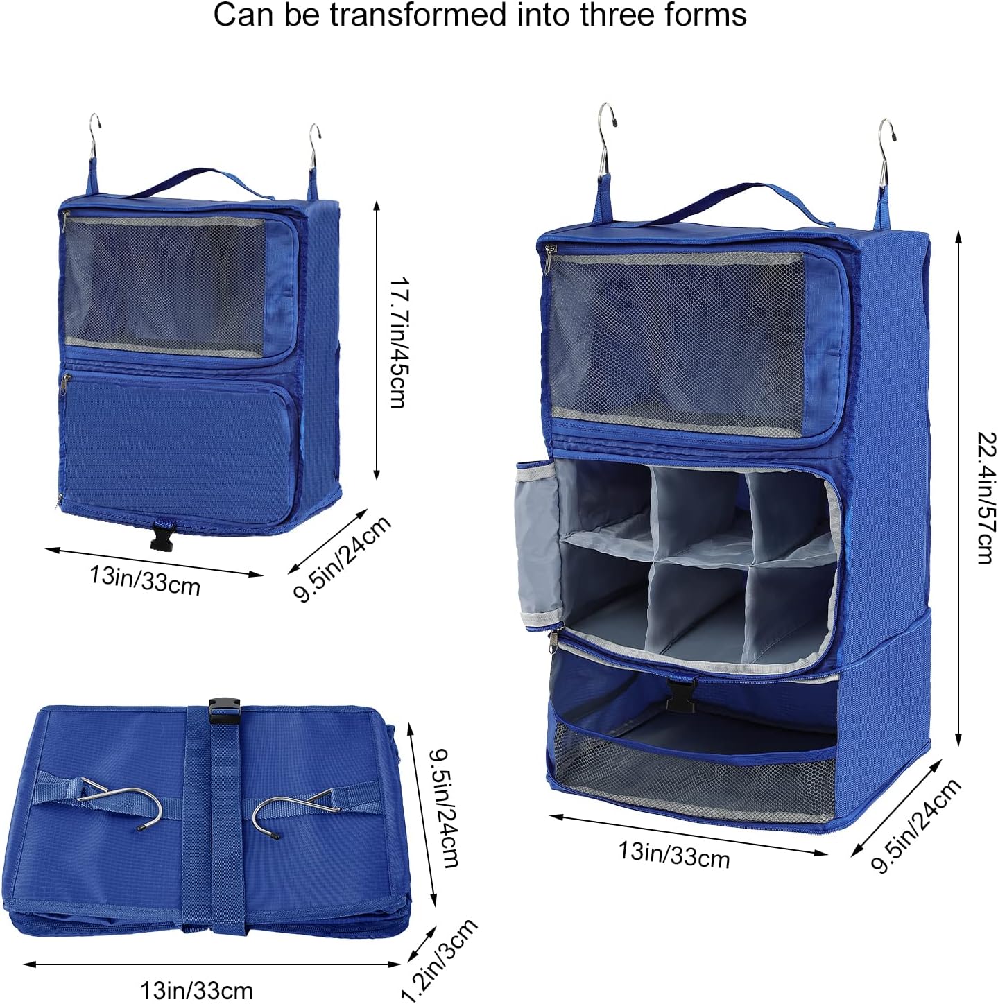 TABITORA Travel Portable Hanging Shelves Closet Organizer Packing Luggage Organizer and Storage with Multifunctional and Foldable Invisible Compartment,Lightweight,for Suitcase, RV,Closet…Blue,XL