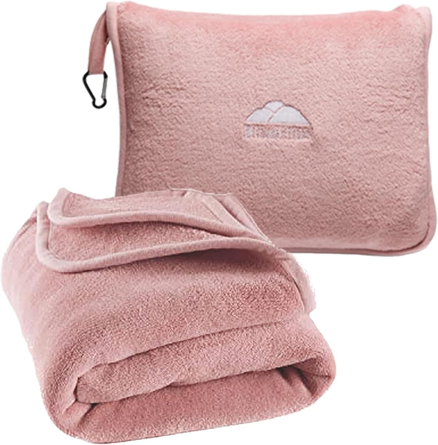 BlueHills Premium Soft Long Travel Blanket Pillow for Tall Airplane Flight Blanket 70 X48 inch Throw in Soft Bag case with Backpack Clip Compact Large Plane 2 in 1 Combo Pink T055