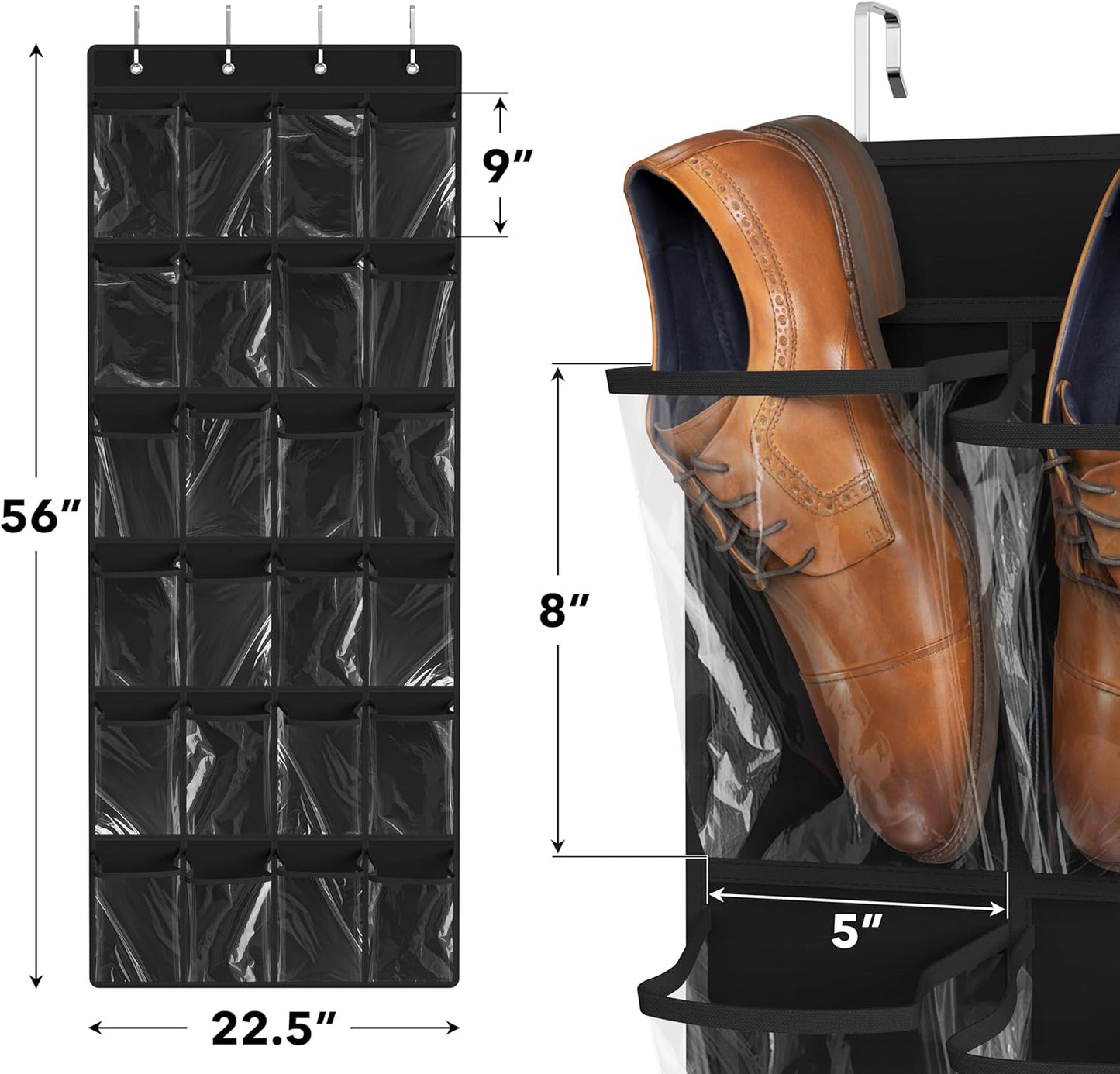 Simple Houseware 24 Pockets Large Clear Pockets Over The Door Hanging Shoe Organizer, Black (56" x 22.5")