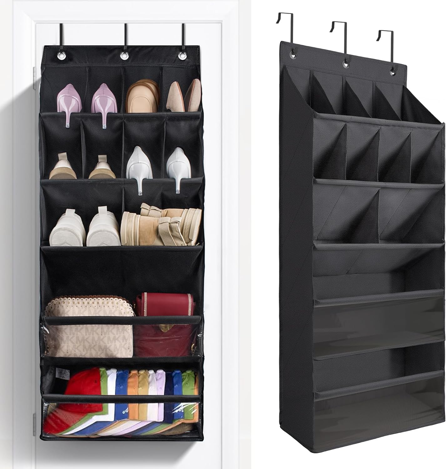 FENTEC 1 Pack Over-the-Door-Shoe-Organizers, Hanging Shoe Organizer with Large Pocket Shoe Holder Hanging Shoe Rack for Closet Shoe Organizer for Wall, Over Door Organizer with 15 Pockets Black