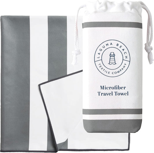 Gray Microfiber Beach Towel by Laguna Beach Textile Co - Sand Free, Light Weight Striped Pool Towel - Perfect for Yoga, Gym, Beach, Pool - Extra Large, 35" x 75" - Quarry Gray