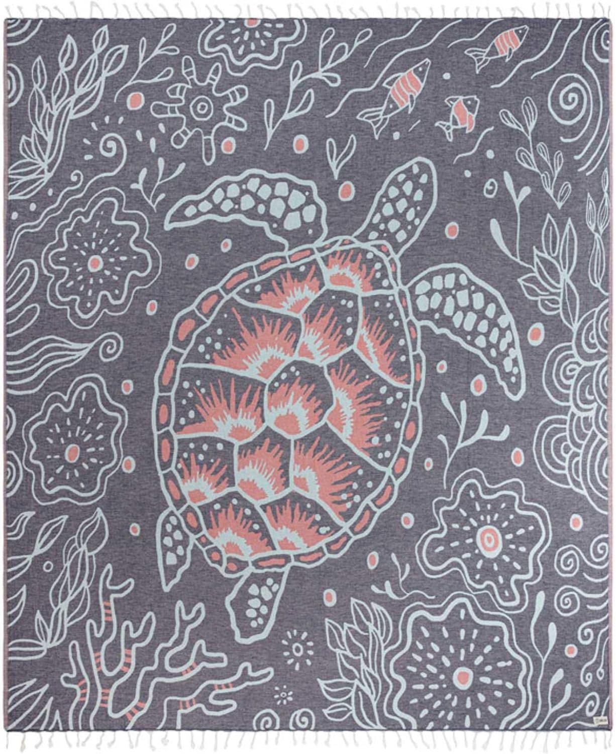 Sand Cloud Extra Large Turkish Beach Towel - Sand Free - 100% Organic Turkish Cotton Yarn - Quick Dry Towel for Beach, Picnic, Blanket or Bath - As Seen on Shark Tank - Marine Life (Boho Hawksbills)