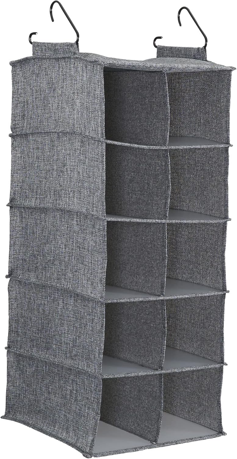 Household Essentials 10 Pocket Hanging Shoe Closet Organizer with Hooks