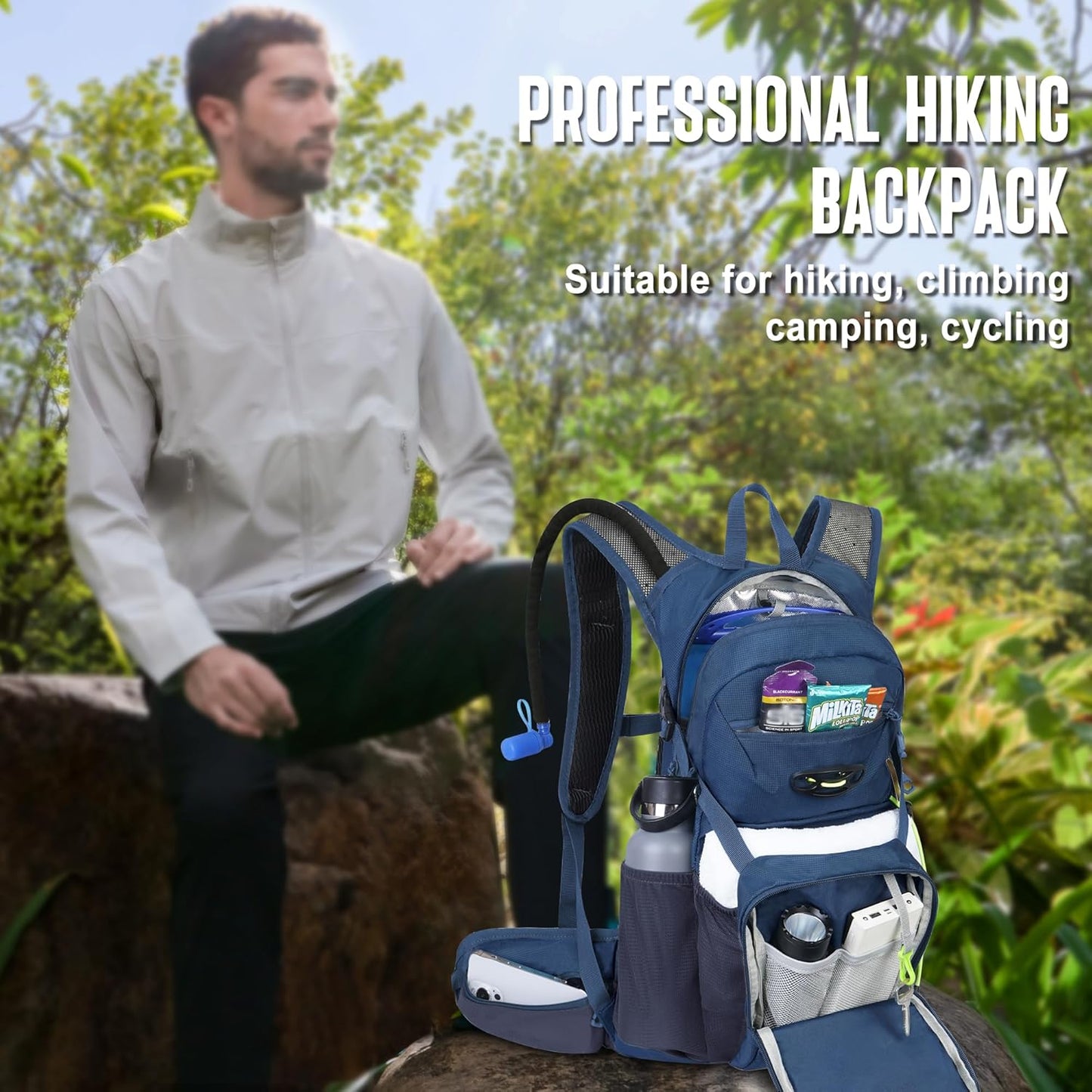 N NEVO RHINO Hydration Backpack, 18L Multipurpose Hiking Backpack with 3L Water Bladder, Water Backpack Insulated Hydration Pack Ideal for Hiking and Cycling