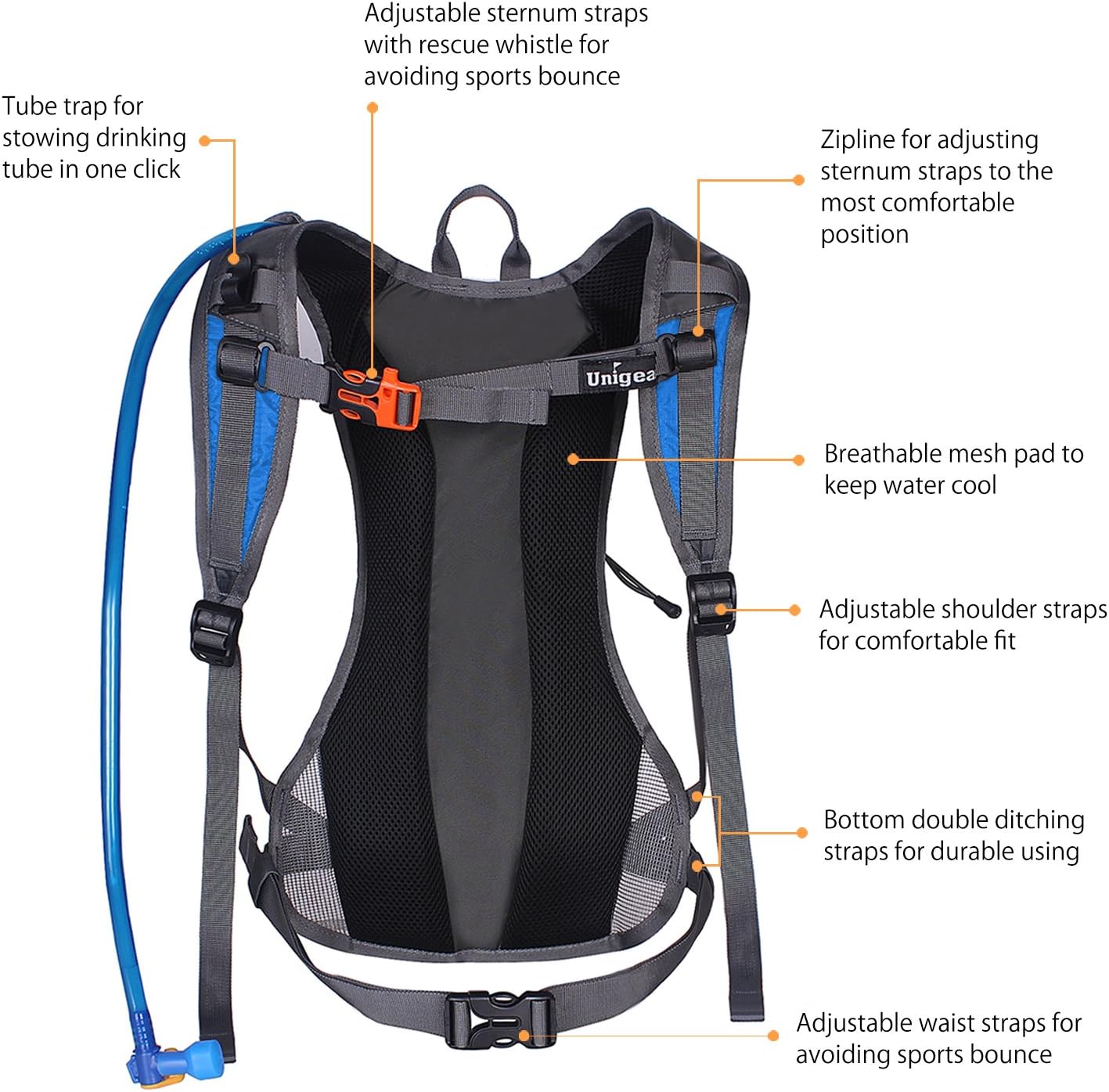 Unigear Hydration Pack Backpack with 70 oz 2L Water Bladder for Running, Hiking, Cycling, Climbing, Camping, Biking