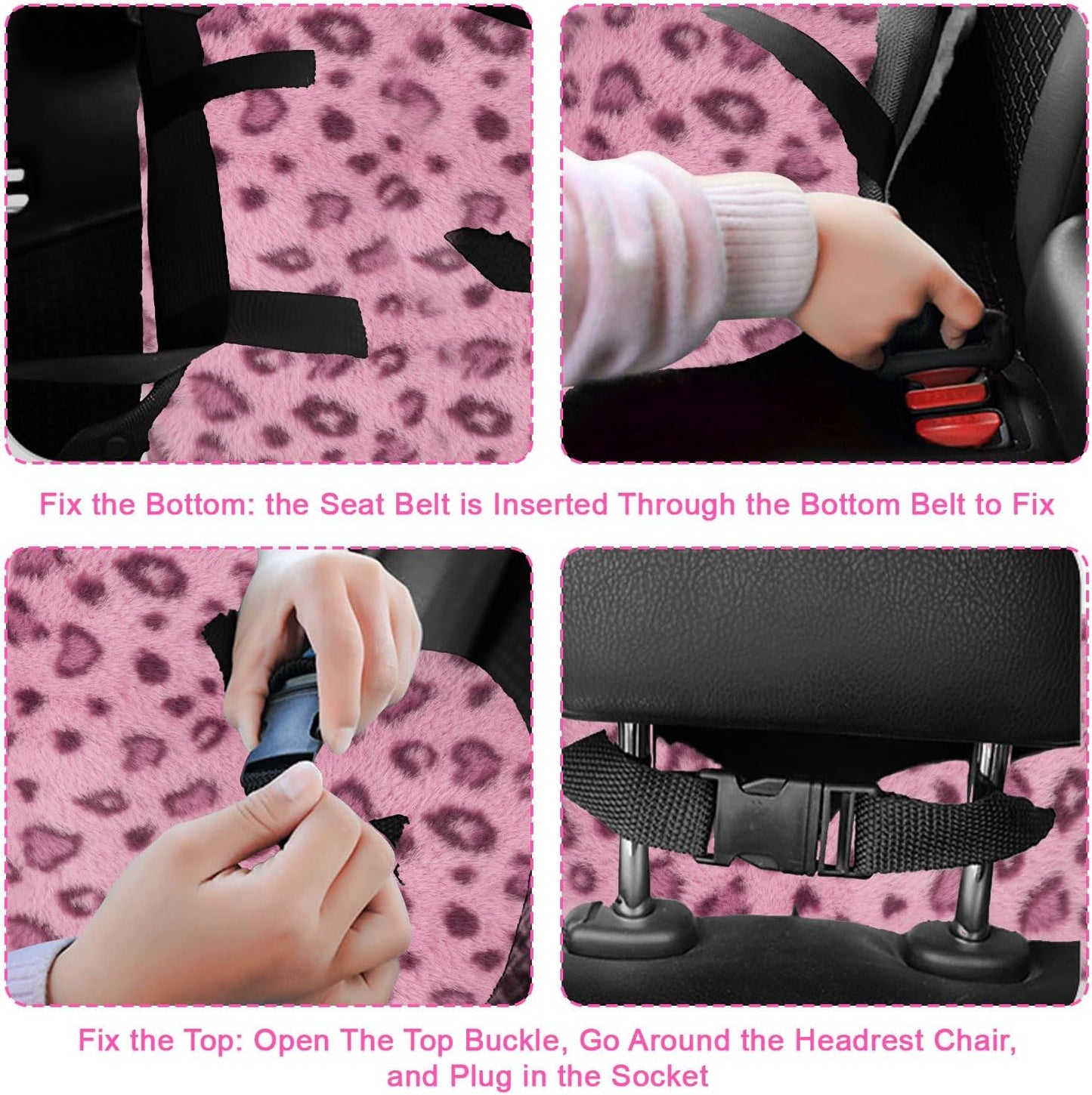 Travel Pillow, Travel Pillow for Kids, Sleeper Hold Pillow Travel, Removable U-Shaped Pillow for Adults and Children to Support Head and Body in The Back Seat of Long Car Trips (Pink Leopard Print)