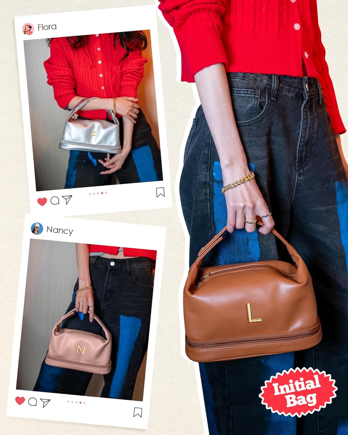 College Gifts for Women, Personalized Makeup Bag with Handle, Initial Double Layer Cosmetic Bag with Makeup Brush Organizer, Cute Cosmetic Pouch for Women, Gifts for Friends Female Mom