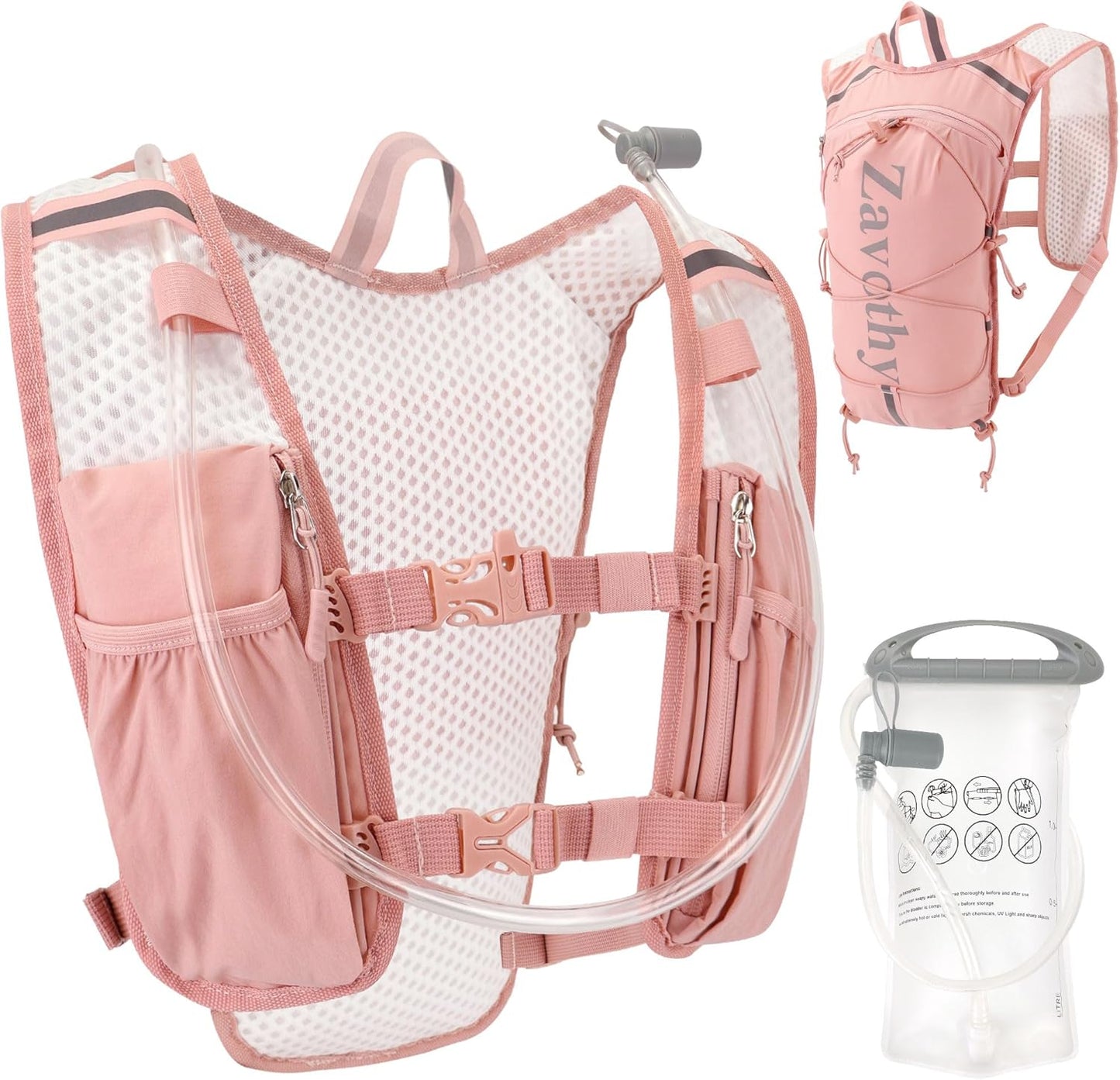 Zavothy Hydration Running Vest for Men & Women – Lightweight 1.5L Hydration Pack with Phone Pockets, Water Bottle Holders, Reflective Strips, Rain Cover – Trail Running, Cycling, Marathon