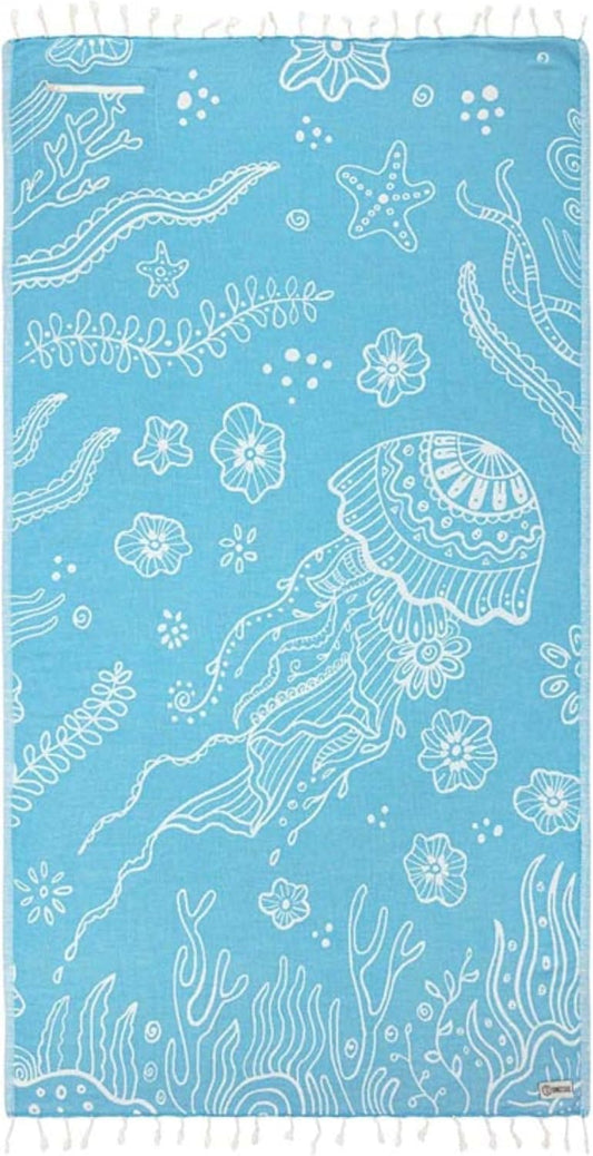 Sand Cloud Turkish Beach Towel - Sand Free - 100% Organic Turkish Cotton Yarn - Quick Dry Towel for Beach, Picnic, Blanket or Bath - As Seen on Shark Tank - Marine Life (Boho Octopus)