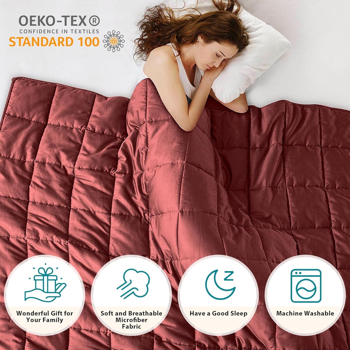 L'AGRATY Weighted Blanket - 48"x72" 15lbs Cooling Breathable Heavy Blanket Microfiber Material with Glass Beads for Adult All-Season Summer Fall Winter Soft Thick Comfort