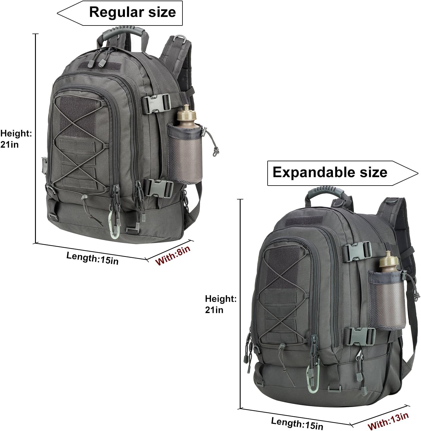 Large Tactical Backpack for Men Military Backpack with DIY System for Travel, Work,Camping,Hunting,Hiking,Sports (GRAY)