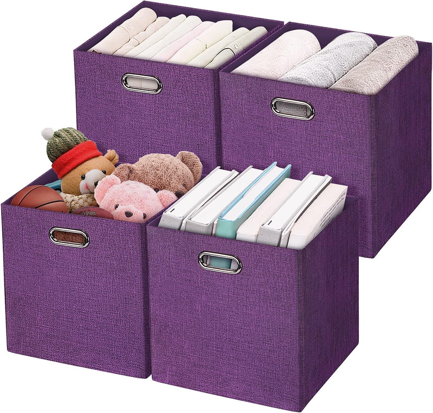 Posprica Storage Boxes, Foldable Organiser Cube Basket Bin, Thick and Heavy Duty (28×28×28cm/4pcs, Purple)