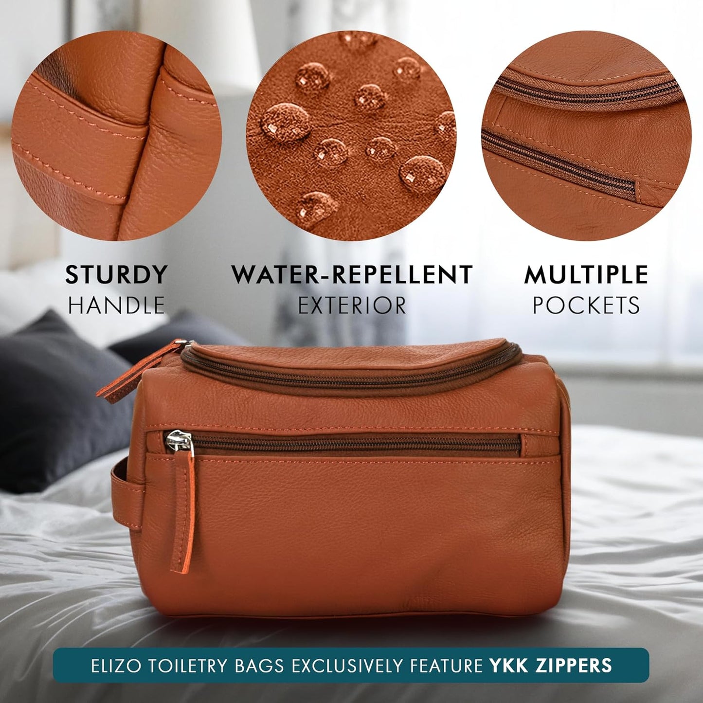 ELIZO Premium REAL Leather Toiletry Bag for Men Dopp Kitt Hanging Mens Toiletry Large TSA Toiletries Bag Shaving Grooming Bag Organizer Espresso (Tuscan, Large)