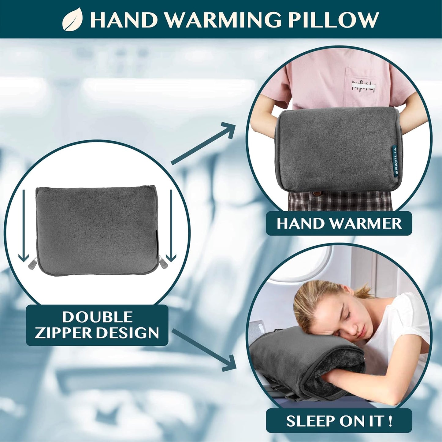 PAVILIA Travel Blanket Pillow, Soft Airplane Blanket 2-in-1 Combo Set, Plane Blanket Compact Packable, Flight Essentials Car Pillow, Travelers Gifts Accessories, Luggage Backpack Strap, 60x43 Gray