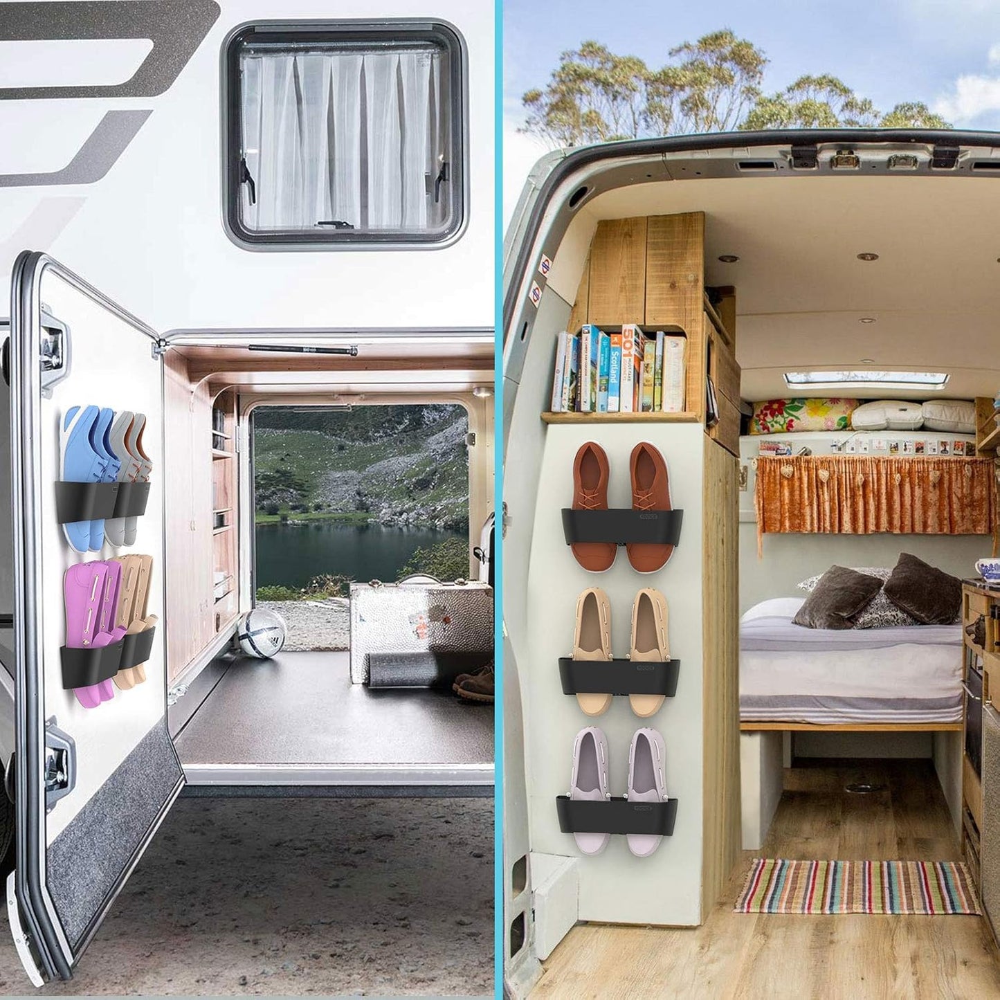 Wall Mounted Shoes Rack 6Pack with Sticky Hanging Strips, Plastic Shoes Holder Storage Organizer,Door Shoe Hangers (SM03-Black-6)