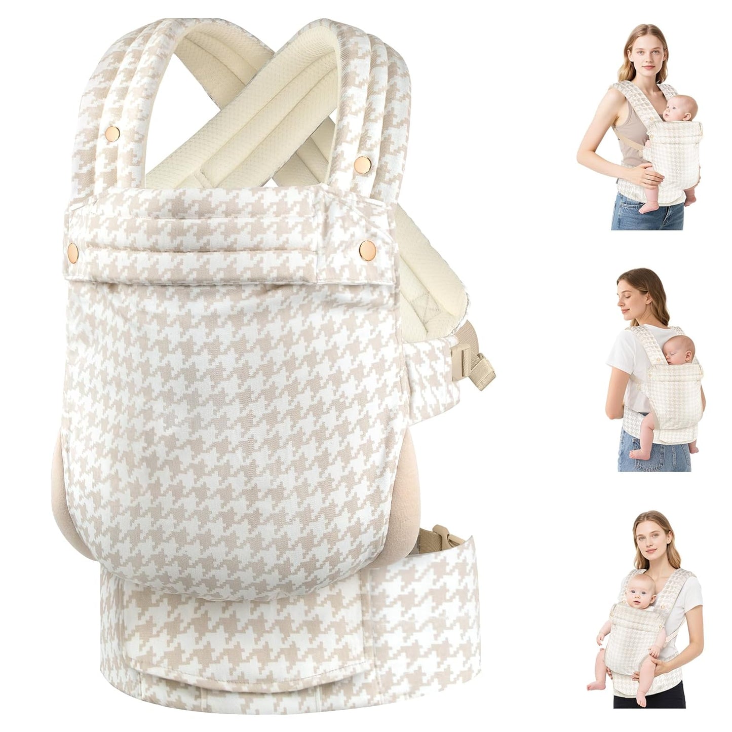 Baby Carrier Newborn to Toddler- Ergonomic,Cozy and Lightweight Infant Carrier for 7-40lbs,3 Carry Positions Newborn Carrier,White Houndstooth