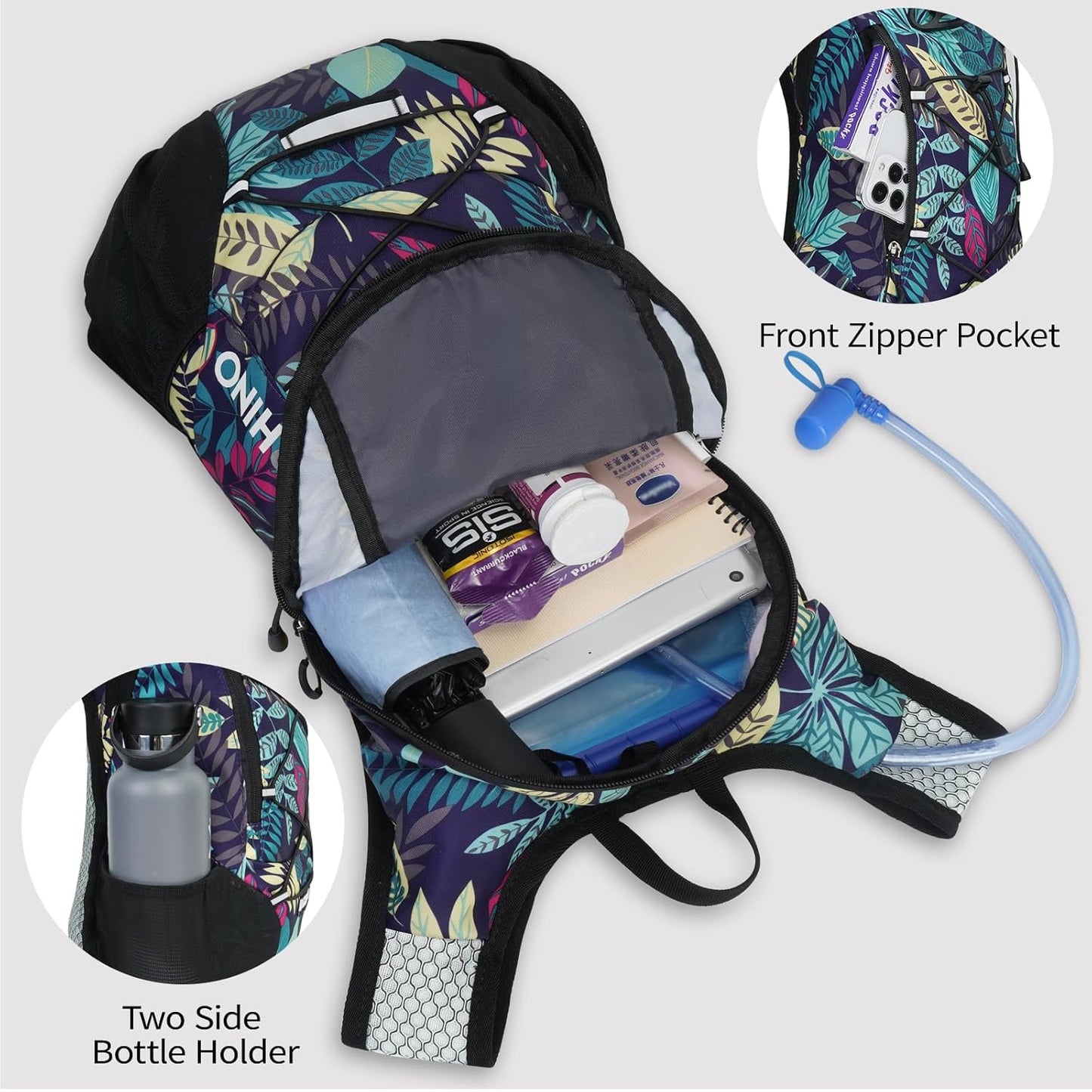 Lightweight Hydration Backpack, Running Backpack with 2L Water Bladder, Hydro Water Daypack for Cycling Hiking Rave for Men Women