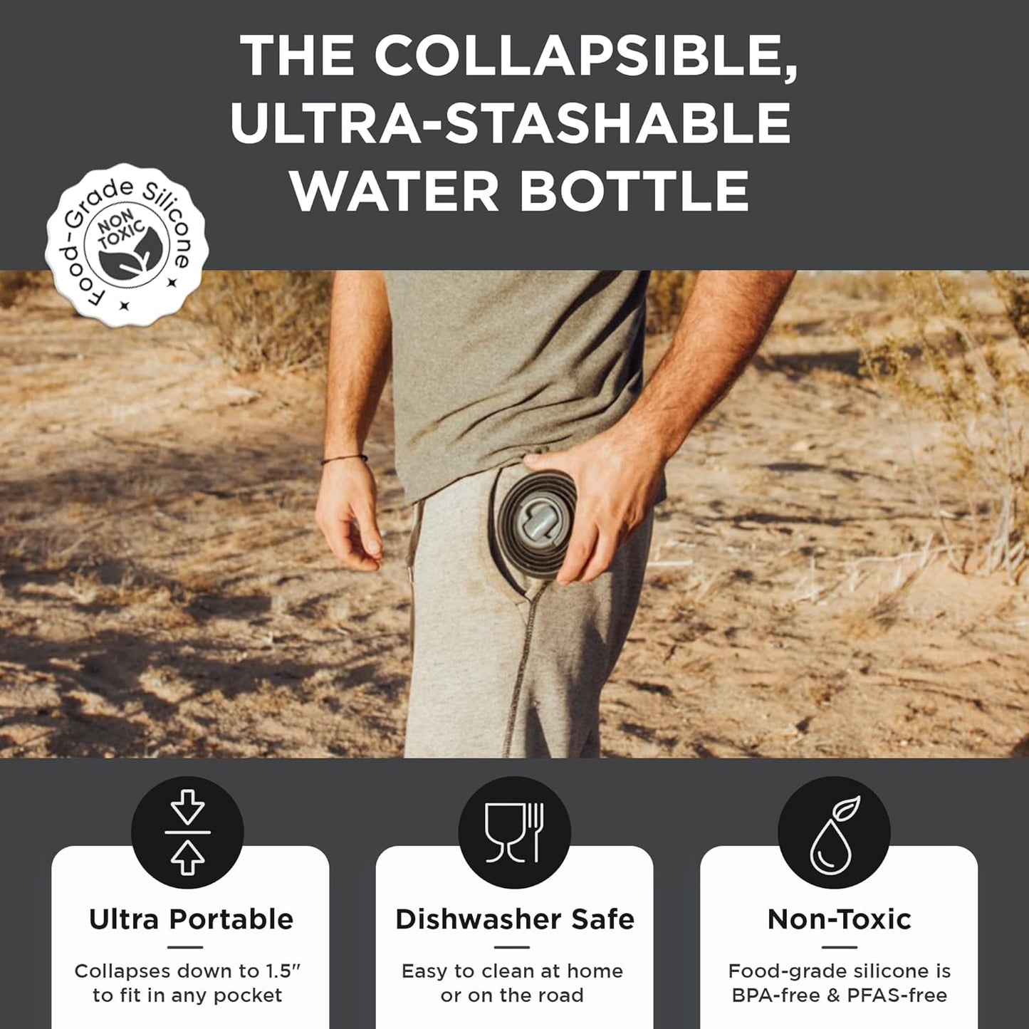 HYDAWAY 17oz Collapsible Water Bottle - BPA-Free, Leakproof, Lightweight, and Space-Saving - Perfect for Travel, Hiking, and Everyday Hydration